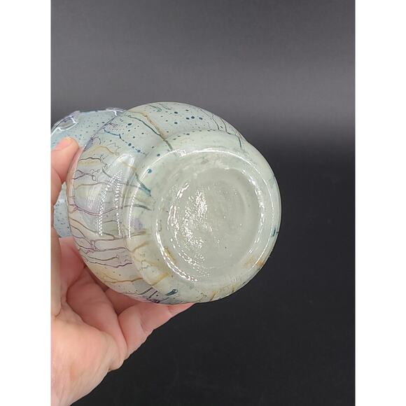 Maskarot Juda Hand Painted Multicolor Glass Vase Ruffled Edge - Picture 4 of 4